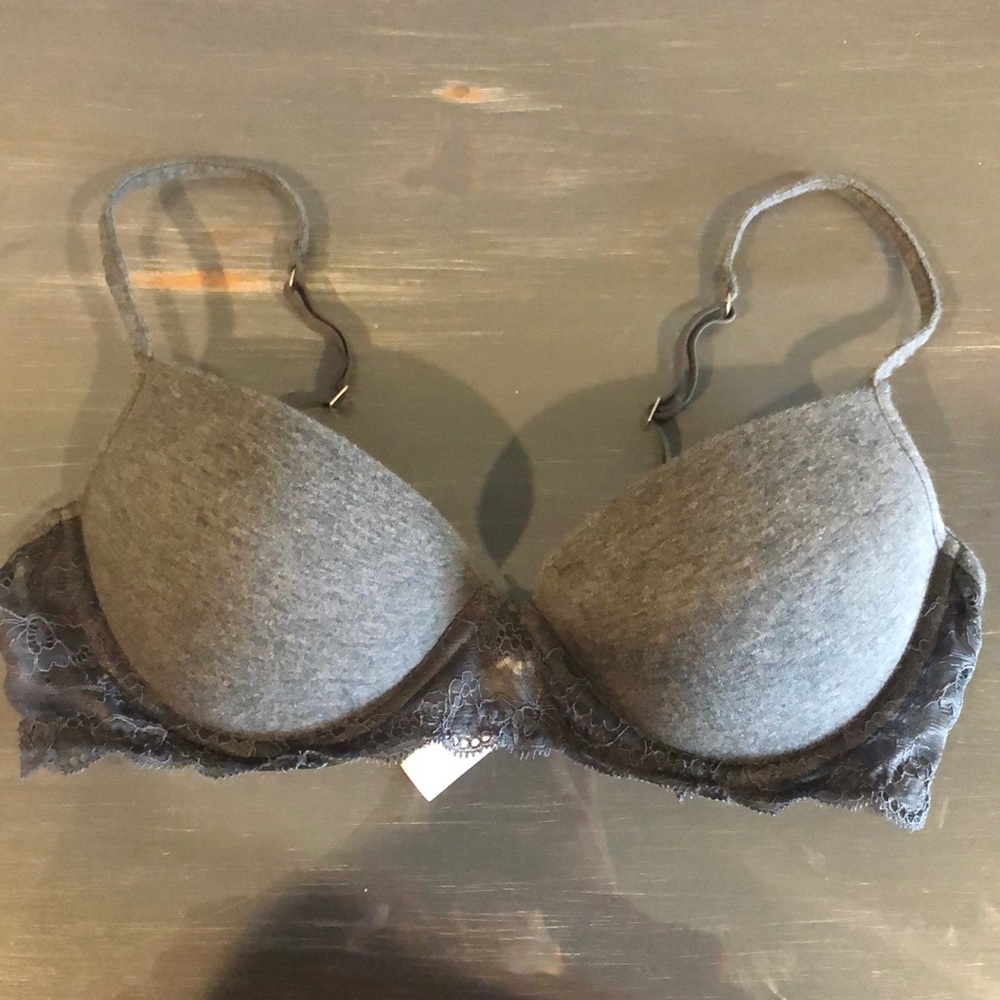Gray lace bra